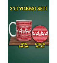 Yılbaşı Temalı Kupa ve Bardak Altlığı Seti