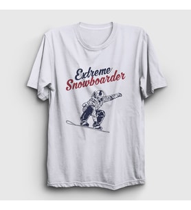 Presmono Unisex Beyaz Extreme Snowboarder Hediye Kayak T-Shirt 508523tt