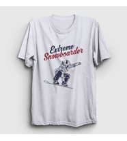 Presmono Unisex Beyaz Extreme Snowboarder Hediye Kayak T-Shirt 508523tt