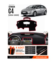 CITROEN C4 (2004-2009) Uyumlu Torpido Örtüsü Torpido Kılıfı - Siyah Kırmızı