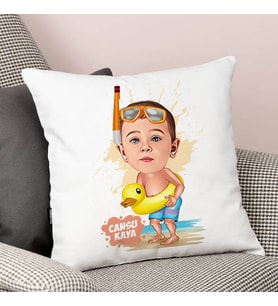 Kişiye Özel Havuz Kuşu Erkek Çocuk Karikatürlü Yastık