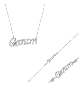 Gümüş Canım Yazılı Kalp Bayan Set