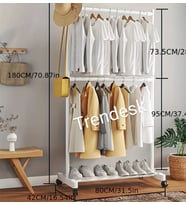Metal Beyaz Çift Askılı Elbise Askılığı Konfeksiyon Askılık Tekerlekli 6009