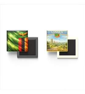 Buzdolap Magnetleri - Zambiya Bayrağı ve Lusaka Retro Tema - 2'li Set Magneti