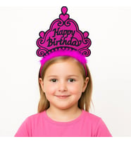 pilelistore Fuşya Happy Birthday Prenses Tacı – Doğum Günü Taç Aksesuarı
