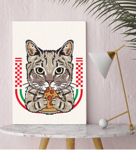 BK Gift Pizza Yiyen Kedi Tasarımlı Kanvas Tablo-1