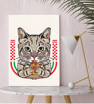 BK Gift Pizza Yiyen Kedi Tasarımlı Kanvas Tablo-1