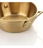 AmberHaus Gold Renk Paslanmaz Çelik Mini Sahan ve Sunumluk - Kulplu Metal Kahvaltılık, Sosluk ve Meze Tabağı - Mat Altın Görünümlü Servis Tavası (10 CM)