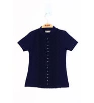 Toontoy Kız Çocuk Önü Dantelli İnci Detaylı T-Shirt (Lacivert)