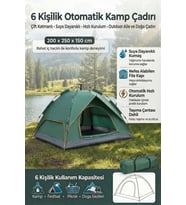 Plentiful 6 Kişilik Otomatik Kamp Çadırı – Çift Katmanlı, Suya Dayanıklı, Hızlı Kurulum Outdoor Aile v