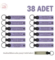 Yeni Yıl Kutlaması İçin Mesaj Ve İsim Yazılan Hatıra Anahtarlık 38’li Set, Mor Menekşe & Sütlü Kahve (Lila - Mor)