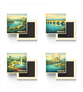 Adana - Baskılı Buzdolap Magneti Kare - 9x9 cm - 4 Adet