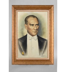 Altın Varaklı Paspartulu Çerçeveli Atatürk Tablo sd771