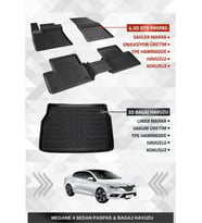 Sahler Renault Megane 4 Sedan 2016+ Uyumlu 4.5D Premium Havuzlu Oto Paspas ve Liner Marka 3D Kulaklı Bagaj Havuzu