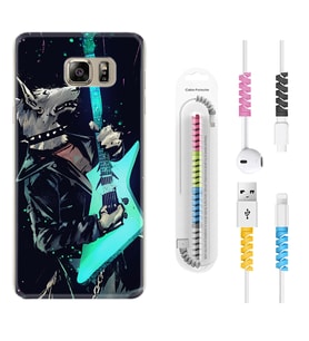 Samsung S7 Edge S20 Fe Plus Ultra S21 S22 Kılıf Kablo Koruma Spiral Silikon Dog Guitar 1789