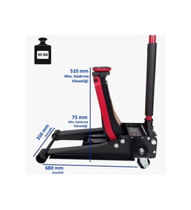 3 Ton Çift Pistonlu Arabalı Kriko tekerlekli Garaj Krikosu F1 Düşük Profil 75mm 35 Kg (Siyah)