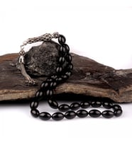 925 AYAR GÜMÜŞ ZİRKON TAŞLI PÜSKÜLLÜ ATEŞ KEHRİBAR TESBİH (Siyah)
