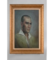 Altın Varaklı Çerçeveli Paspartulu Atatürk Tablo a273 (Gold)