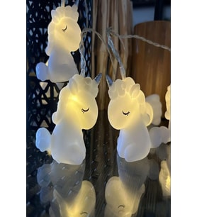 Dekoratif  Çocuk Bebek Odası Led Işık 10 Adet Unicorn Şekill Pilli Led Işık (Beyaz)
