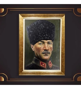 Özel Seri Paspartulu Çerçeveli Atatürk Tablo l243 (Gold)