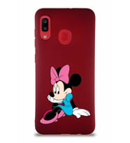 Samsung Galaxy A30 Soft Premier Kapak Minnie Mouse-E Tasarımlı Silikon Kılıf - Mürdüm (Şeffaf)