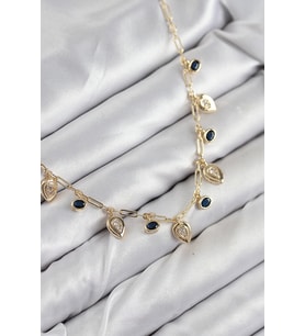 Pirinç Zirkon Taşlı Sallantılı Damla Model Gold Renk Kadın Kolye 5886 - GLST3156-4344
