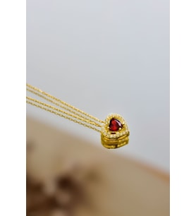 925 Ayar Gümüş Gold Kaplama Ocak Ayı Doğum Taşı Kalp Montür Kolye