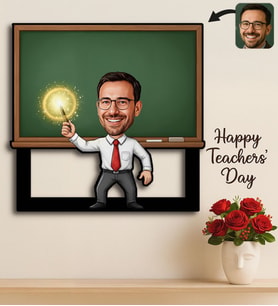 BK Gift Kişiye Özel Erkek Öğretmen Karikatürlü 3D Ahşap Tablo -1, Öğretmene Hediye, Öğretmenler Günü Hediyesi