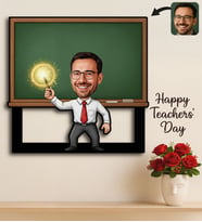 BK Gift Kişiye Özel Erkek Öğretmen Karikatürlü 3D Ahşap Tablo -1, Öğretmene Hediye, Öğretmenler Günü Hediyesi
