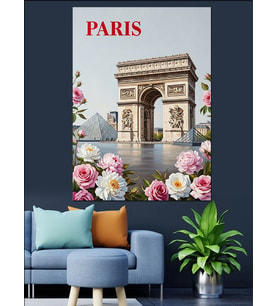 Arc De Triomphe Paris Çiçekler Dekoratif Kanvas - Mdf Ahşap Tablo