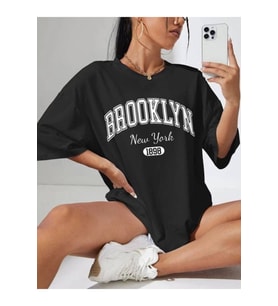 Kadın Brooklyn New York Baskılı Oversize Tshirt