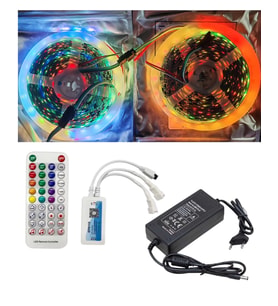 10 Metre 12V İç Mekan 60 Pixel Ledli SP611E Çift Çıkışlı Sese ve Müziğe Duyarlı 8A Plastik Adaptörlü