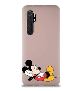 Xiaomi Mi Note 10 Lite Soft Premier Kapak Mickey Mouse-F Tasarımlı Silikon Kılıf - Pudra (Şeffaf)