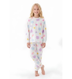 %100 Pamuk ve Baskılı Kız Çocuk Pijama Takımı 8-13 Yaş 12739IS MODANINO