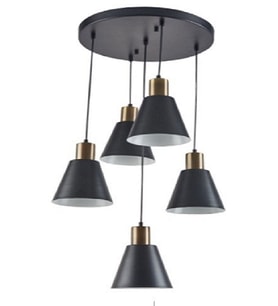 Beşli Metal Siyah Masaüstü E27 Sarkıt Gold Detay 5li Tavan Sarkıt Modern Avize