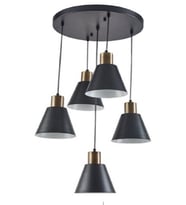 Beşli Metal Siyah Masaüstü E27 Sarkıt Gold Detay 5li Tavan Sarkıt Modern Avize