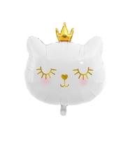 Beyaz Kedi Gold Taçlı Folyo Balon 60 cm