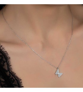 Ucarticaret S-warovski Taşlı Gümüş Kelebek Bayan Kolye