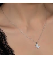 Ucarticaret S-warovski Taşlı Gümüş Kelebek Bayan Kolye