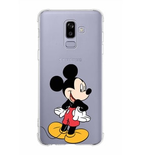 Samsung Galaxy J8 (2018)  Köşe Korumalı Antişok Kapak Mickey Mouse Tasarımlı Şeffaf  Kılıf
