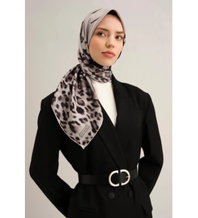 Armine Tivil İpek Eşarp 9355-09 Gri Karışık Desen