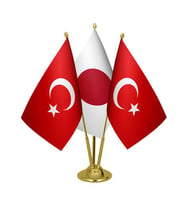 Masa Üstü Japonya Bayrağı Türk Bayrağı Üçlü Pirinç Direk Masa Bayrak Seti