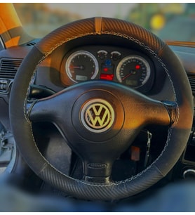 DİKİŞLİ DİREKSİYON KILIFI KARBON DERİ NUBUK DERİ GRİ YÜZÜK GRİ DİKİŞLİ VOLKSWAGEN POLO İÇİN