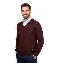 Erkek V Yaka Triko Kazak Çelik Örgü Klasik Kalıp 4241D BGL-ST04849 (Bordo)