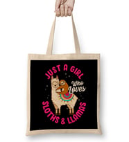 Adorable Just A Girl Who Loves Sloths & Llamas Bez Çanta Uzun Saplı