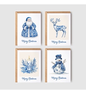 Mavi Desen Yeniyıl Kartları 8’li Set, Lüks Noel Kartları, Mutlu Yıllar Kartı, Tebrik Kartları