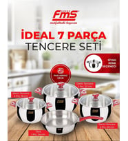 FMS 6001 Siyah İdeal 7 Parça Çelik Tencere Seti (Kırmızı)