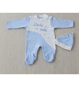 Lucky Baby Pamuklu Antialerjik Kendinden Şapkalı Pratik Erkek Bebek Tulumu