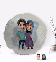 BK Gift Kişiye Özel Sevgililer Karikatürlü Yuvarlak Dekoratif Kırlent Yastık-61