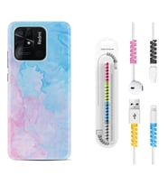 Xiaomi Poco X3 Pro M4 Pro X4 Pro C40 10C Kılıf Kablo Koruma Spiral Silikon Pink Blue Abstract 1385